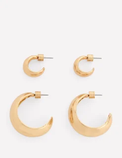 Boden Bijoux-2 paires de boucles d'oreilles domes lisses Doré