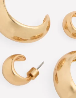 Boden Bijoux-2 paires de boucles d'oreilles domes lisses Doré