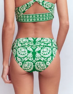 Boden Bikinis|Maillots De Bain-Bas de bikini intemporel à revers Émeraude profond, motif Ornate Floret