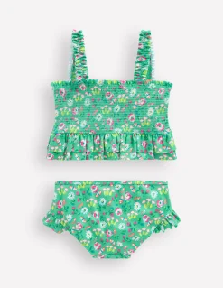 Boden Maillots & Tenues De Plage-Bikini à smocks et basque Fleurs et papillons aigue-marine