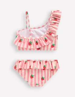 Boden Maillots & Tenues De Plage-Bikini asymétrique à volants Rayé fraise rose