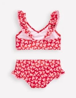 Boden Maillots & Tenues De Plage-Bikini col V à volants Motif Collage Hearts rouge rockabilly