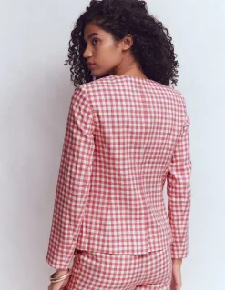 Boden Ensembles Assortis|Manteaux & Vestes-Blazer Hampstead en lin Vichy vieux rose