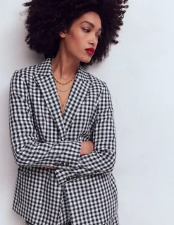 Boden Tenues De Travail|Ensembles Assortis-Blazer Woodbridge en lin Vichy bleu marine et ivoire