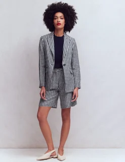 Boden Tenues De Travail|Ensembles Assortis-Blazer Woodbridge en lin Vichy bleu marine et ivoire