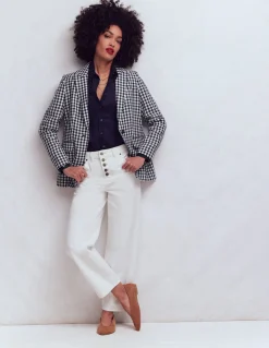 Boden Tenues De Travail|Ensembles Assortis-Blazer Woodbridge en lin Vichy bleu marine et ivoire