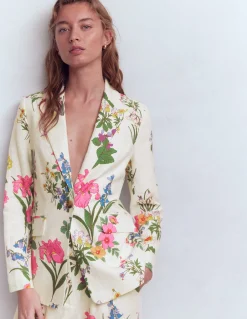 Boden Manteaux & Vestes|Ensembles Assortis-Blazer Woodbridge en lin Ivoire, motif Delicate Blossom