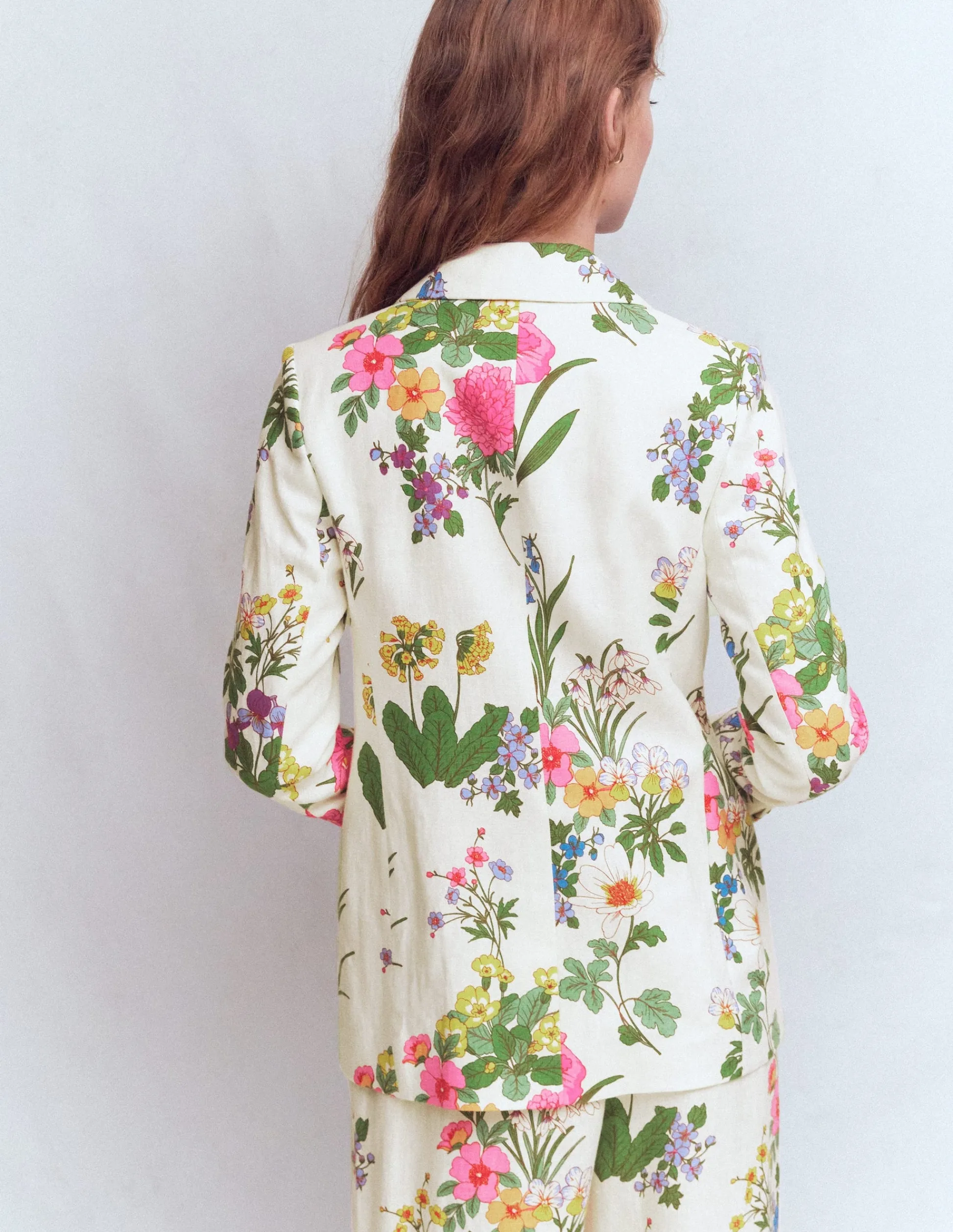 Boden Manteaux & Vestes|Ensembles Assortis-Blazer Woodbridge en lin Ivoire, motif Delicate Blossom