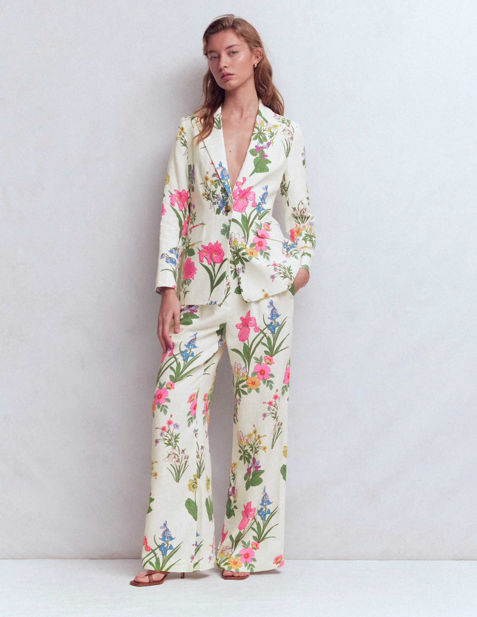 Boden Manteaux & Vestes|Ensembles Assortis-Blazer Woodbridge en lin Ivoire, motif Delicate Blossom