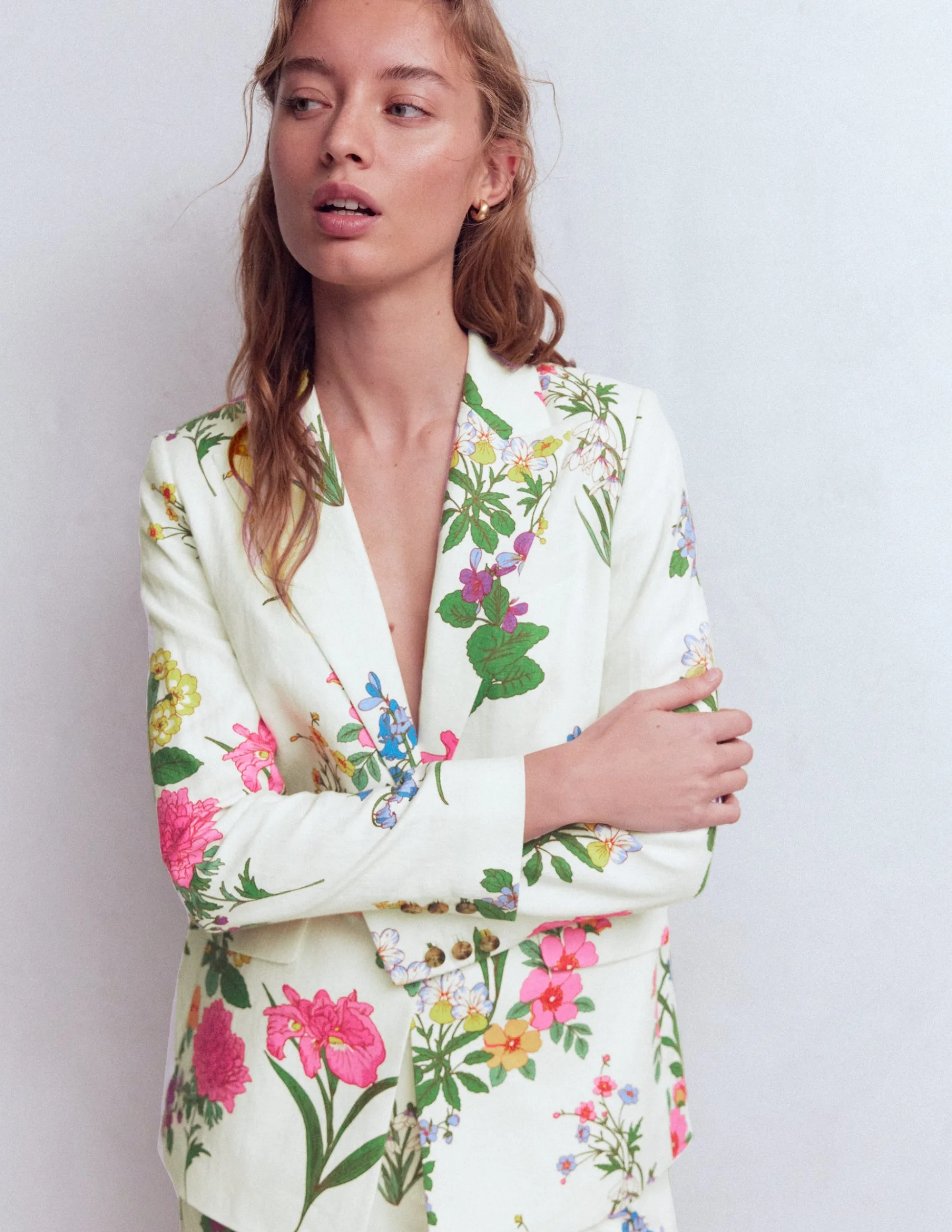 Boden Manteaux & Vestes|Ensembles Assortis-Blazer Woodbridge en lin Ivoire, motif Delicate Blossom