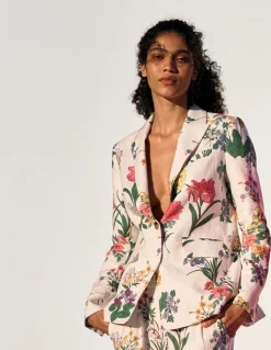 Boden Manteaux & Vestes|Ensembles Assortis-Blazer Woodbridge en lin Ivoire, motif Delicate Blossom