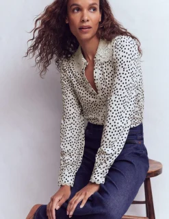 Boden Tops & T-Shirts-Blouse avec col en dentelle Ivoire, pois peints