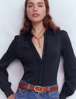 Boden Tops & T-Shirts-Blouse avec col en dentelle Bleu marine