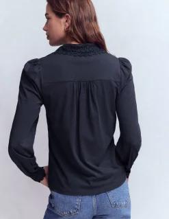 Boden Tops & T-Shirts-Blouse avec col en dentelle Bleu marine