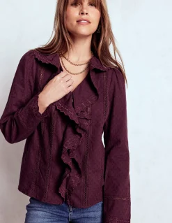 Boden Chemises & Blouses|Tops & T-Shirts-Blouse brodée à volants Cerise foncée