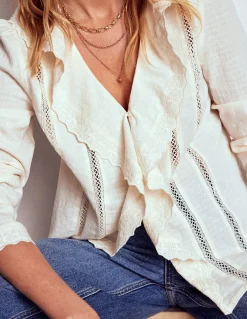 Boden Chemises & Blouses|Tops & T-Shirts-Blouse brodée à volants Ivoire chaud