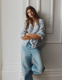 Boden Chemises & Blouses|Tops & T-Shirts-Blouse Eliza à col V et volants Bleu à Fleurs