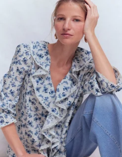 Boden Chemises & Blouses|Tops & T-Shirts-Blouse Eliza à col V et volants Bleu à Fleurs