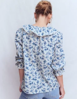 Boden Chemises & Blouses|Tops & T-Shirts-Blouse Eliza à col V et volants Bleu à Fleurs