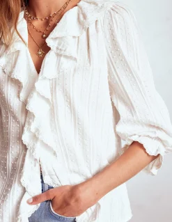 Boden Chemises & Blouses|Tops & T-Shirts-Blouse Eliza à col V et volants Blanc
