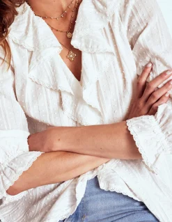 Boden Chemises & Blouses|Tops & T-Shirts-Blouse Eliza à col V et volants Blanc