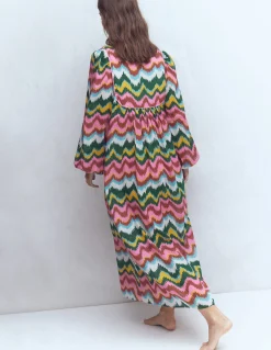 Boden Robes & Combinaisons|Longues-Caftan bohème avec liens au col Multi, vague zigzag