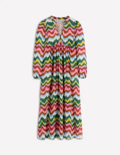 Boden Robes & Combinaisons|Longues-Caftan bohème avec liens au col Multi, vague zigzag