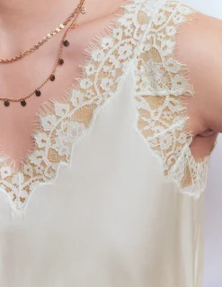 Boden Chemises & Blouses|Tops & T-Shirts-Caraco en soie mélangée à détails en dentelle Ivoire