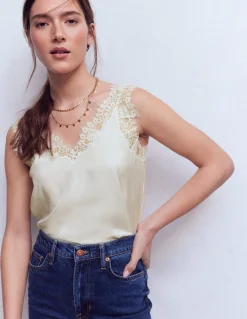 Boden Chemises & Blouses|Tops & T-Shirts-Caraco en soie mélangée à détails en dentelle Ivoire