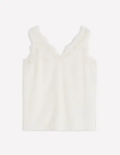 Boden Chemises & Blouses|Tops & T-Shirts-Caraco en soie mélangée à détails en dentelle Ivoire