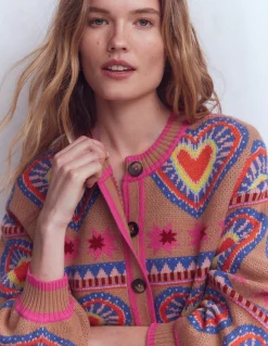 Boden Pulls & Gilets-Cardigan Abi en jacquard Camel chiné, cœurs