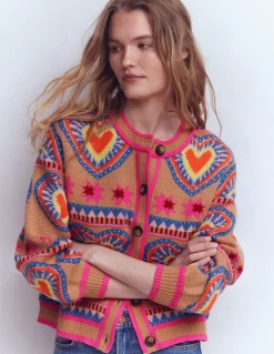 Boden Pulls & Gilets-Cardigan Abi en jacquard Camel chiné, cœurs