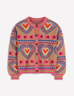 Boden Pulls & Gilets-Cardigan Abi en jacquard Camel chiné, cœurs