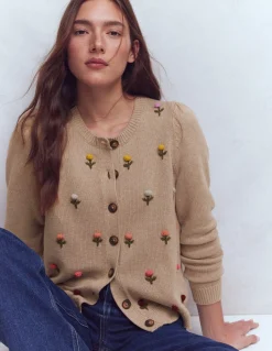 Boden Pulls & Gilets-Cardigan Davina à manches bouffantes Broderie chinchilla