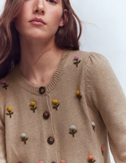 Boden Pulls & Gilets-Cardigan Davina à manches bouffantes Broderie chinchilla