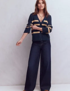 Boden Pulls & Gilets-Cardigan décontracté Lucy en coton Bleu marine/camel chiné