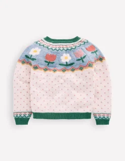 Boden Pulls & Gilets-Cardigan Edie à motif jacquard Motif Spot Flowers écru chiné