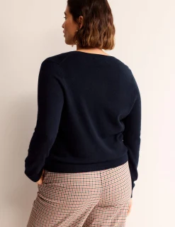 Boden Cachemire|Tenues De Travail-Cardigan Eva en cachemire Bleu Marine, Petits Pois