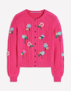Boden Pulls & Gilets-Cardigan Liv à torsades et broderie Rose pivoine