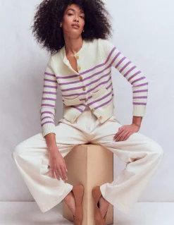 Boden Pulls & Gilets-Cardigan Lucy en coton épais Ivoire chaud/violet mûrier