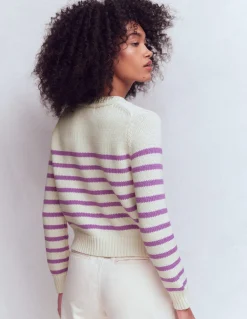 Boden Pulls & Gilets-Cardigan Lucy en coton épais Ivoire chaud/violet mûrier