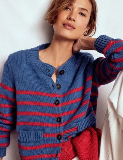 Boden Pulls & Gilets-Cardigan Lucy en coton épais Rayé bleu marine doux et rouge