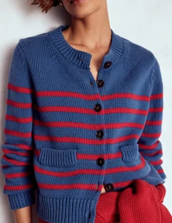 Boden Pulls & Gilets-Cardigan Lucy en coton épais Rayé bleu marine doux et rouge