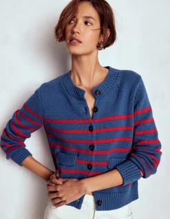 Boden Pulls & Gilets-Cardigan Lucy en coton épais Rayé bleu marine doux et rouge