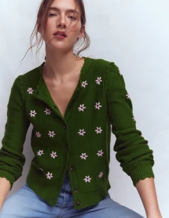 Boden Pulls & Gilets-Cardigan Valeria à détails crochet Vert promenade, broderie
