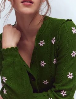 Boden Pulls & Gilets-Cardigan Valeria à détails crochet Vert promenade, broderie