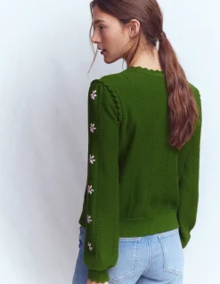 Boden Pulls & Gilets-Cardigan Valeria à détails crochet Vert promenade, broderie
