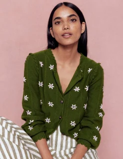 Boden Pulls & Gilets-Cardigan Valeria à détails crochet Vert promenade, broderie