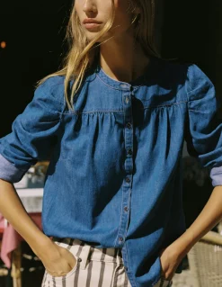 Boden Chemises & Blouses|Tops & T-Shirts-Chemise à manches gigot en jean Bleu Moyen