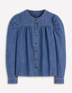 Boden Chemises & Blouses|Tops & T-Shirts-Chemise à manches gigot en jean Bleu Moyen